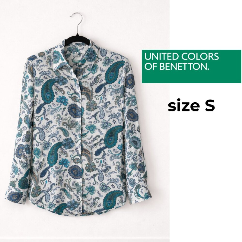 United Colors Of Benetton Floral Paisley Shirt - White and Teal